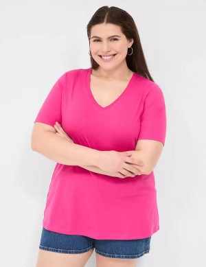 Lane Bryant Perfect Sleeve V-Neck Tee Women T Shirts Pink | RZJ6575VF