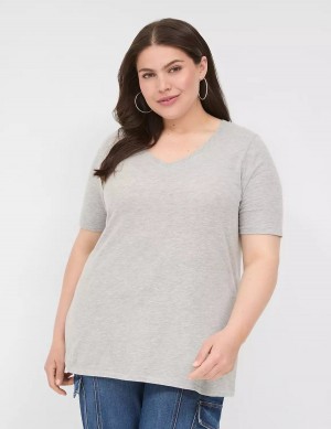 Lane Bryant Perfect Sleeve V-Neck Tee Women T Shirts Light Grey | DNC8858PA