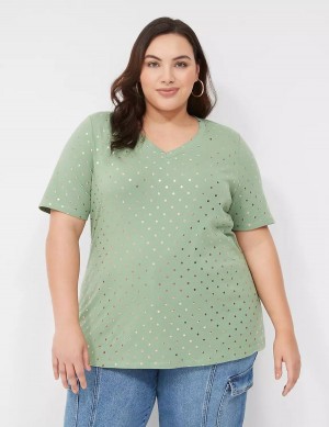 Lane Bryant Perfect Sleeve V-Neck Tee Women T Shirts Green | ITG3257UT