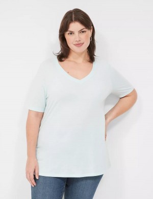 Lane Bryant Perfect Sleeve V-Neck Tee Women T Shirts Light Green | YTS4826GG