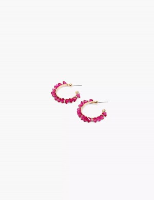 Lane Bryant Pink Imitation Stone Women Hoop Earrings Gold | PXA2073DO