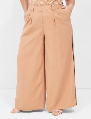 Lane Bryant Pleated Wide Leg With Side-Trim Women Pants Brown | ENQ4174RA