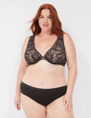 Lane Bryant Plunge with Lace Women Unlined Bra Black | BRN5286QQ