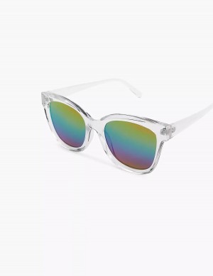 Lane Bryant Pride Rainbow Mirrored Lens Cateye Women Sunglasses White Multicolor | YNQ9043JB