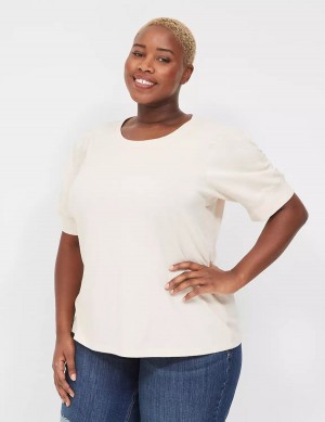 Lane Bryant Puff-Sleeve Crew-Neck Tee Women T Shirts White | CPV3569KR