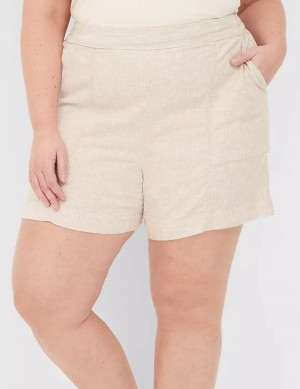 Lane Bryant Pull-On Linen Stripe Women Shorts Beige Stripes | IIL4962QD