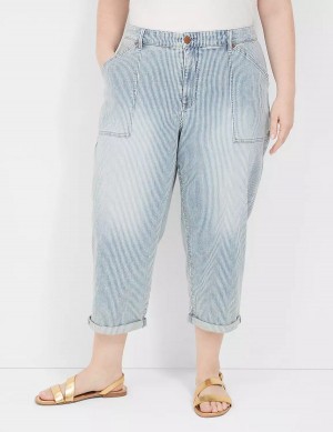 Lane Bryant Railroad Stripe Boyfriend Fit Capri Women Jeans Light Blue | HOW5460CB