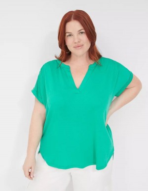 Lane Bryant Relaxed Gauze Notch-Neck Women Shirts Turquoise | GQV7918EJ