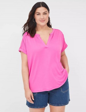 Lane Bryant Relaxed Gauze Notch-Neck Women Shirts Pink | ISL7872SB