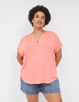 Lane Bryant Relaxed Gauze Notch-Neck Women Shirts Coral | RKZ9870SR