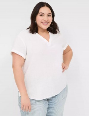 Lane Bryant Relaxed Gauze V-Neck Popover Women Shirts White | YZM161RU