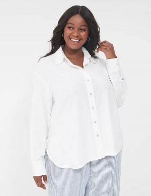 Lane Bryant Relaxed Linen Button-Down Women Shirts White | WUR8799RI