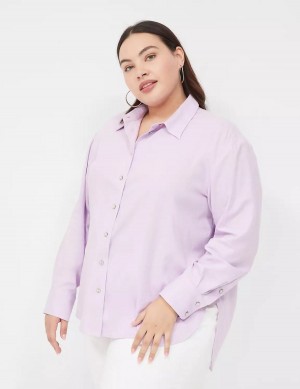 Lane Bryant Relaxed Linen Button-Down Women Shirts Purple | GQP5434AF