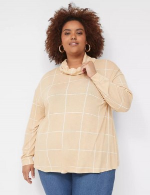 Lane Bryant Relaxed Long-Sleeve Funnel-Neck Women Sweatshirts Brown | OSH367SM