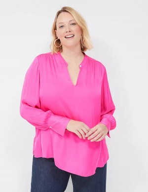 Lane Bryant Relaxed Satin Collar Women Blouse Pink | GHN1113SE