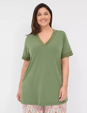 Lane Bryant Relaxed Short-Sleeve V-Neck Top Women T Shirts Brown Green | ODR6336PF