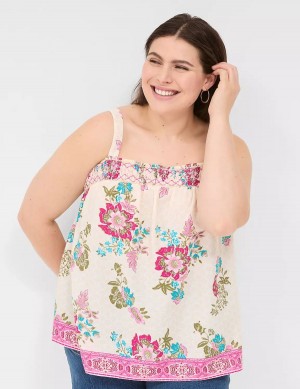 Lane Bryant Relaxed Smocked Square-Neck Women Tank Top Pink Multicolor | EPH7719QV