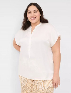 Lane Bryant Relaxed Split-Neck Popover Women Blouse White Rose | XVP5119CF