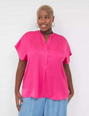 Lane Bryant Relaxed Split-Neck Popover Women Blouse Pink | VUM9496WI