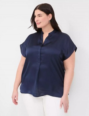 Lane Bryant Relaxed Split-Neck Popover Women Blouse Blue | HTB3978PH