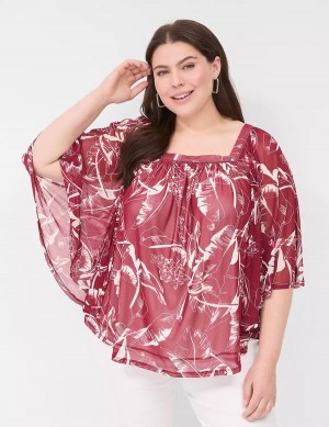 Lane Bryant Relaxed Square-Neck Trimmed Circle Drama Top Women Blouse Burgundy | PKY6495RG