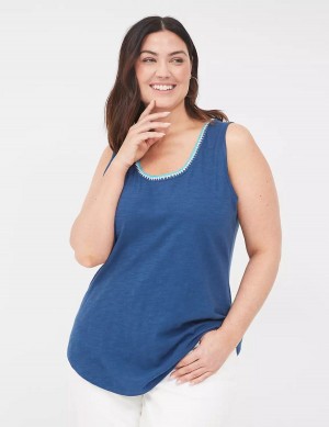 Lane Bryant Scoop-Neck Crochet-Trim Women Tank Top Dark Blue | XCC5754BE