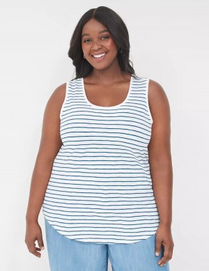 Lane Bryant Scoop-Neck Women Tank Top Blue Navy Stripes | XGO5622PZ