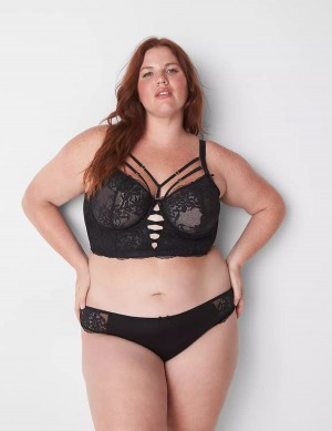 Lane Bryant Sheer Lace Unlined Longline Women Balconette Bra Black | IUP1731AF