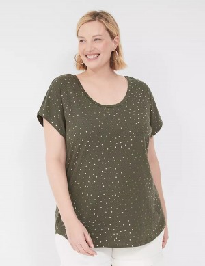 Lane Bryant Shimmer Foil Strappy-Back Tee Women T Shirts Green | UBW7347TQ