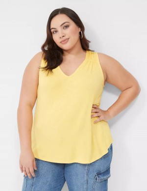 Lane Bryant Shirred-Shoulder V-Neck Women Tank Top Yellow | JSO9224MA