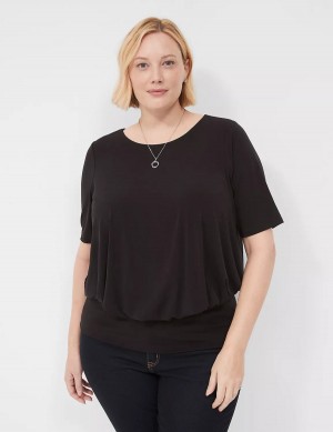 Lane Bryant Short-Sleeve Banded-Bottom Top Women T Shirts Black | ZDE3667FE