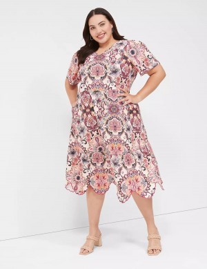 Lane Bryant Short-Sleeve Scallop-Hem Women Midi Dress Multicolor | SQA157JG