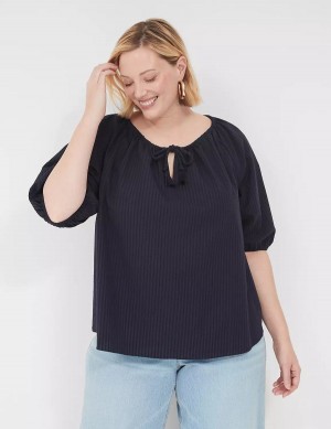 Lane Bryant Short-Sleeve Split-Neck Popover Women Blouse Blue | BYS2429WX