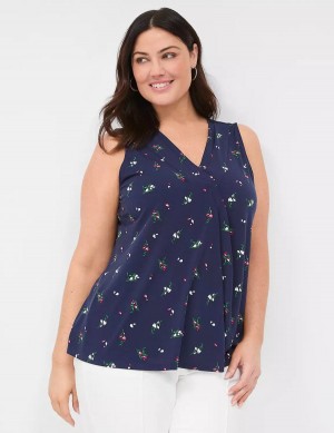 Lane Bryant Sleeveless Pleat-Front Top Women Tank Top Navy Multicolor | TAE164JO