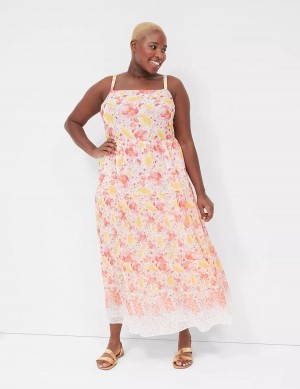 Lane Bryant Sleeveless Tiered Women Maxi Dress Yellow Pink | PBJ8419ZL