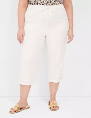 Lane Bryant Slub Pull-On Crop Women Pants White Rose | BCB460KR