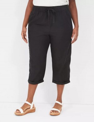 Lane Bryant Slub Pull-On Crop Women Pants Black | UHU461HR