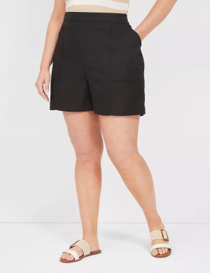 Lane Bryant Slub Pull-On Women Shorts Black | DCA964IT