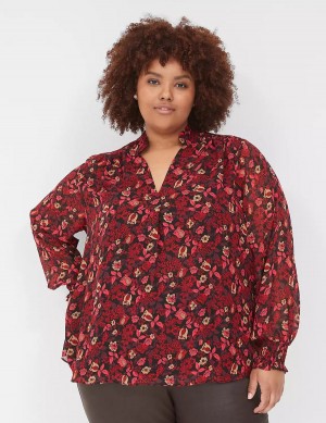 Lane Bryant Smocked-Shoulder Popover Women Blouse Red | ZDO6736LY