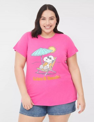 Lane Bryant Snoopy Surf Glitter Graphic Tee Women T Shirts Pink | SKZ5756DU