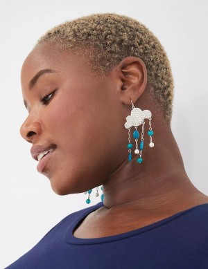 Lane Bryant Spring Whimsy Rain Cloud Statement Women Earrings Silver | KLI2100TU