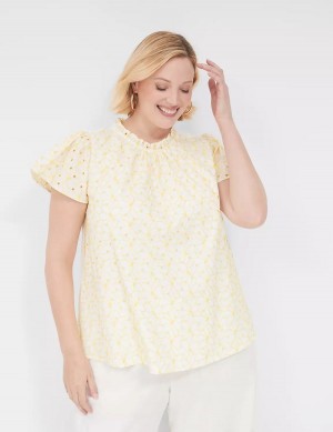 Lane Bryant Subtle Swing Cap-Sleeve Eyelet & Knit Top Women T Shirts Yellow | IRC4146PG