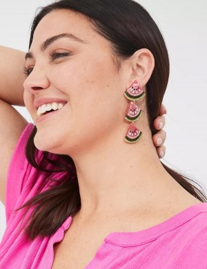 Lane Bryant Summer Whimsy Watermelon Statement Drop Women Earrings Gold | ASV3671UZ