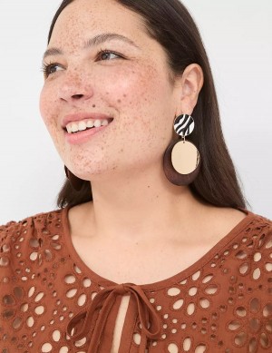 Lane Bryant Summer Whimsy Zebra Print Drop Women Earrings Gold | LLN176GA