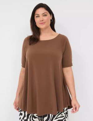 Lane Bryant Swing Boatneck Top Women T Shirts Brown | WYS960NI