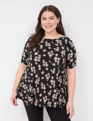 Lane Bryant Swing Boatneck Top Women T Shirts Black | NTG5098QD