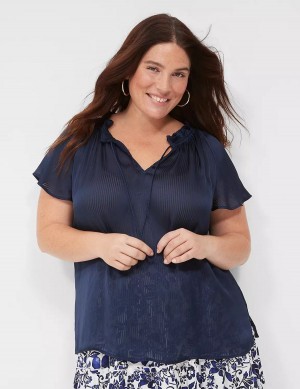 Lane Bryant Swing Cap-Sleeve Tie-Front Women Blouse Blue | NDS5070GL