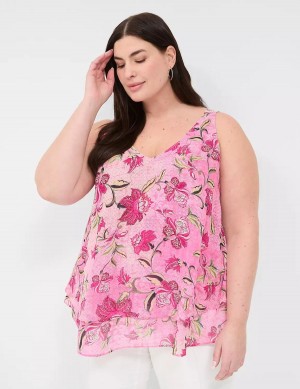 Lane Bryant Swing Double-Layer Chiffon Women Tank Top Pink Rose | VYI2220HG