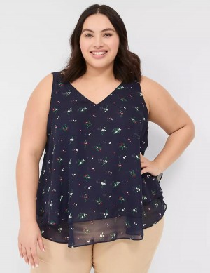 Lane Bryant Swing Double-Layer Chiffon Women Tank Top Navy | FKG4578CG