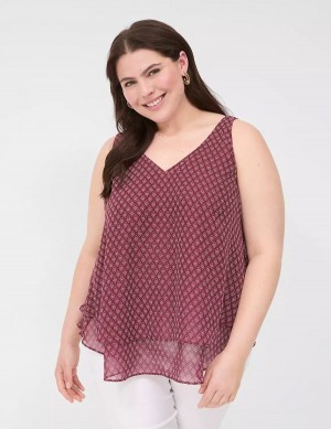 Lane Bryant Swing Double-Layer Chiffon Women Tank Top Burgundy | STP1464JR